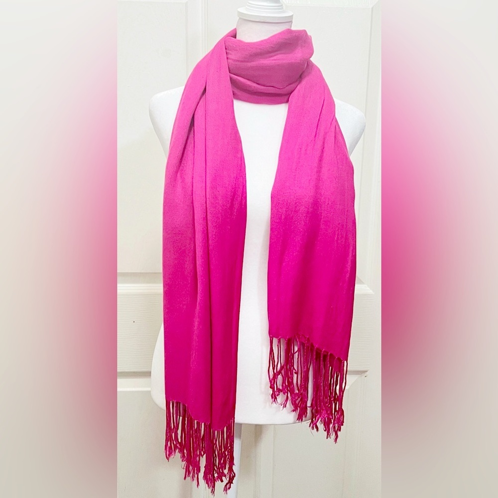 Dark Pink Solid Scarfs Pashmina Silk Scarf Wrap with Fringes
